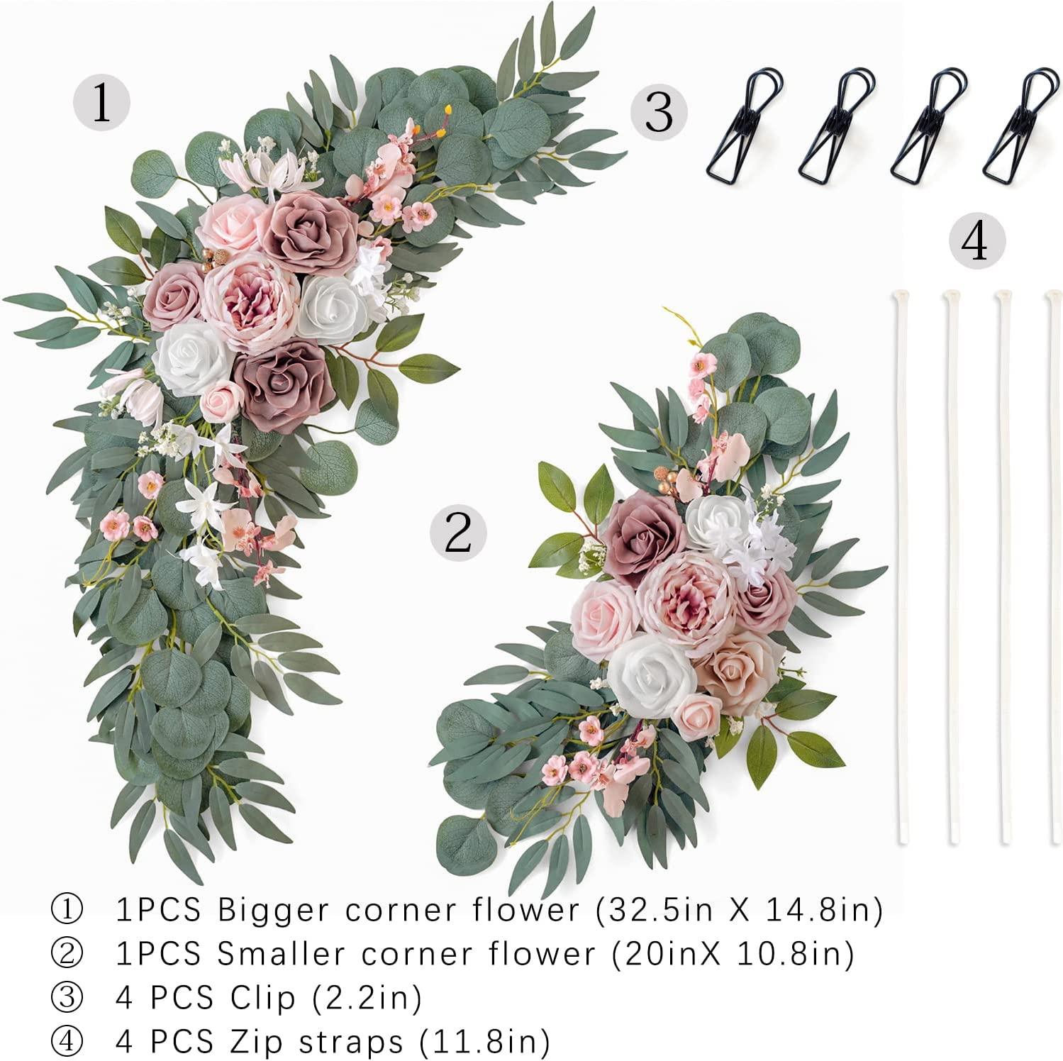 2pcs Wedding Arch Flowers, Artificial Dusty Rose Wedding Flowers for Wedding Welcome Signs Decorations - Decotree.co Online Shop