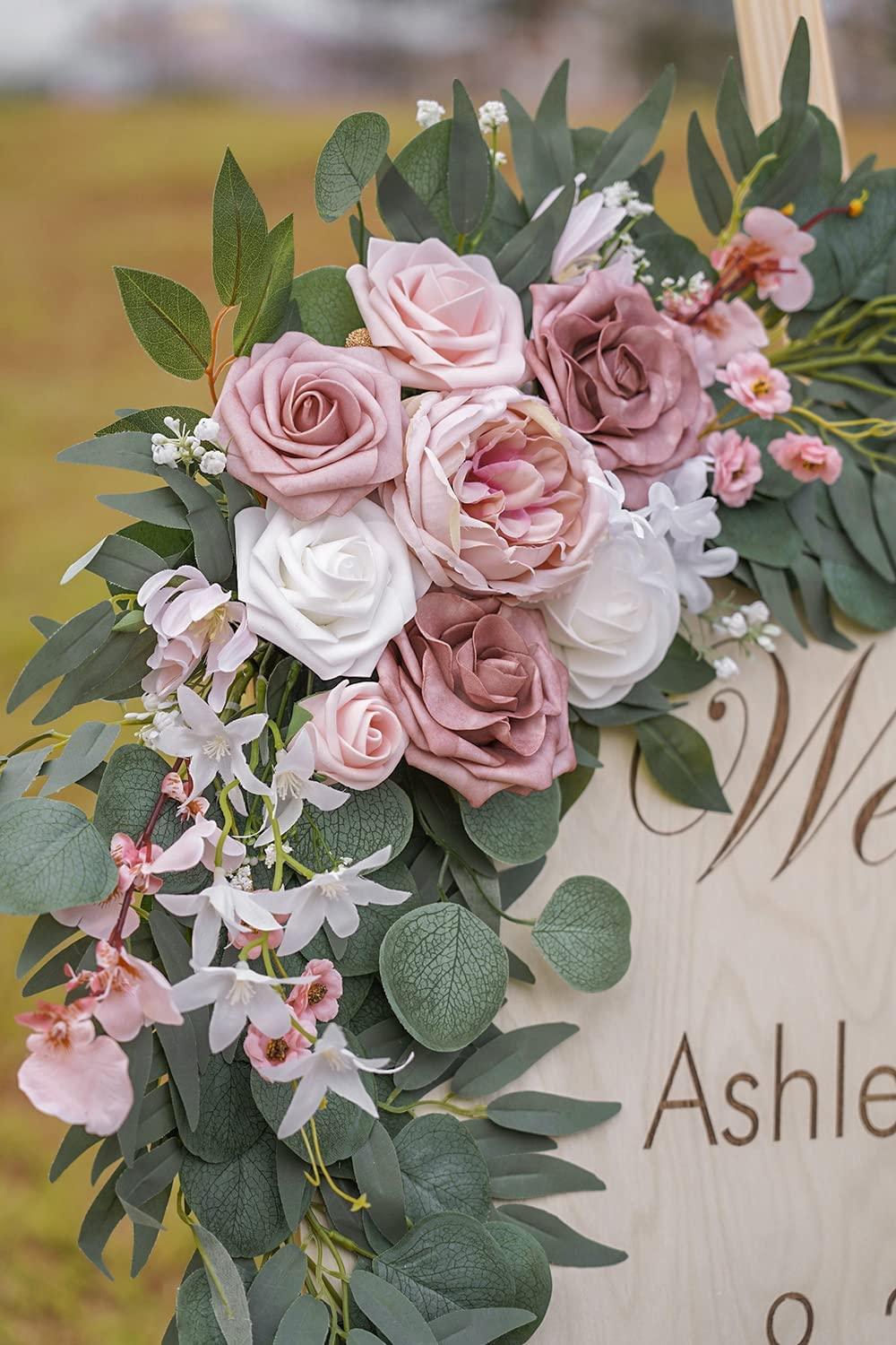 2pcs Wedding Arch Flowers, Artificial Dusty Rose Wedding Flowers for Wedding Welcome Signs Decorations - Decotree.co Online Shop