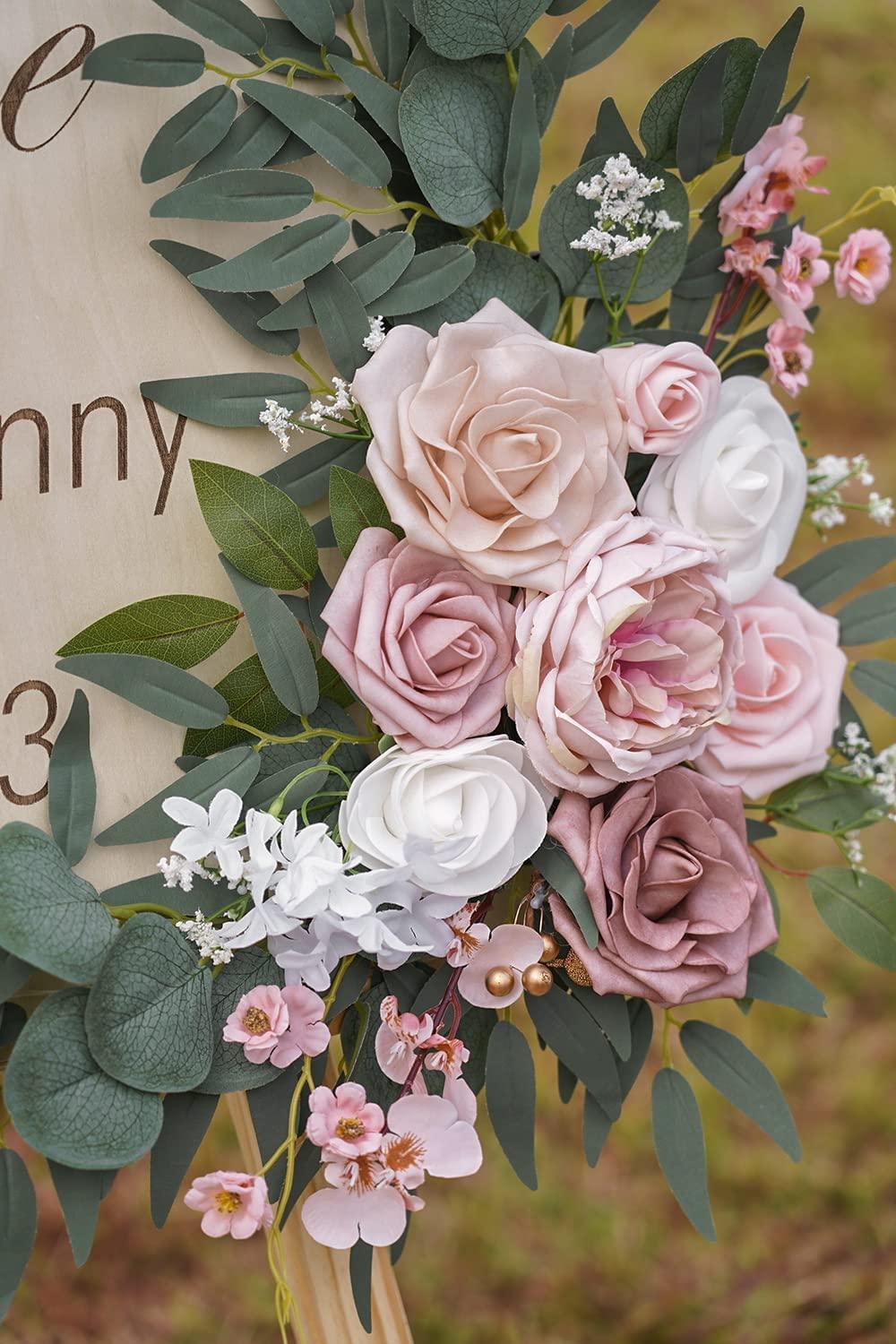 2pcs Wedding Arch Flowers, Artificial Dusty Rose Wedding Flowers for Wedding Welcome Signs Decorations - Decotree.co Online Shop