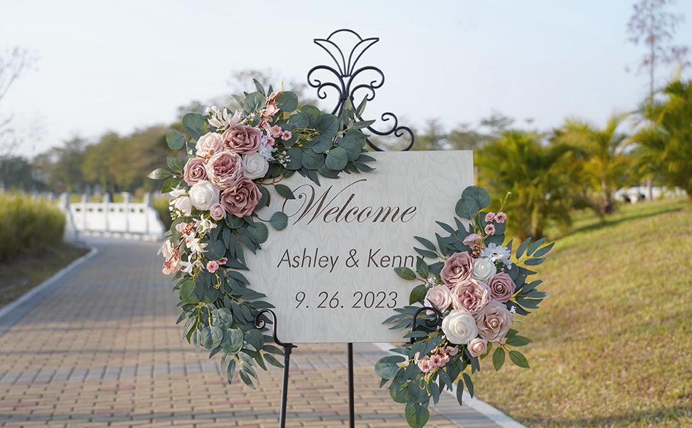 2pcs Wedding Arch Flowers, Artificial Dusty Rose Wedding Flowers for Wedding Welcome Signs Decorations - Decotree.co Online Shop