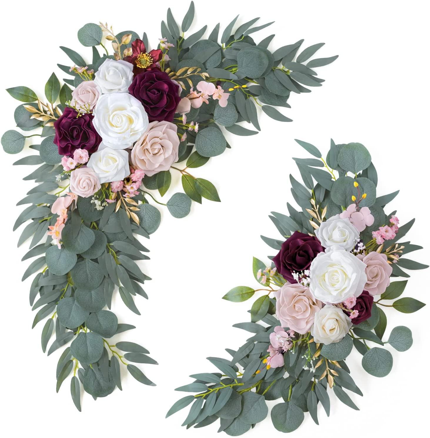 2pcs Wedding Arch Flowers, Artificial Dusty Rose Wedding Flowers for Wedding Welcome Signs Decorations - Decotree.co Online Shop