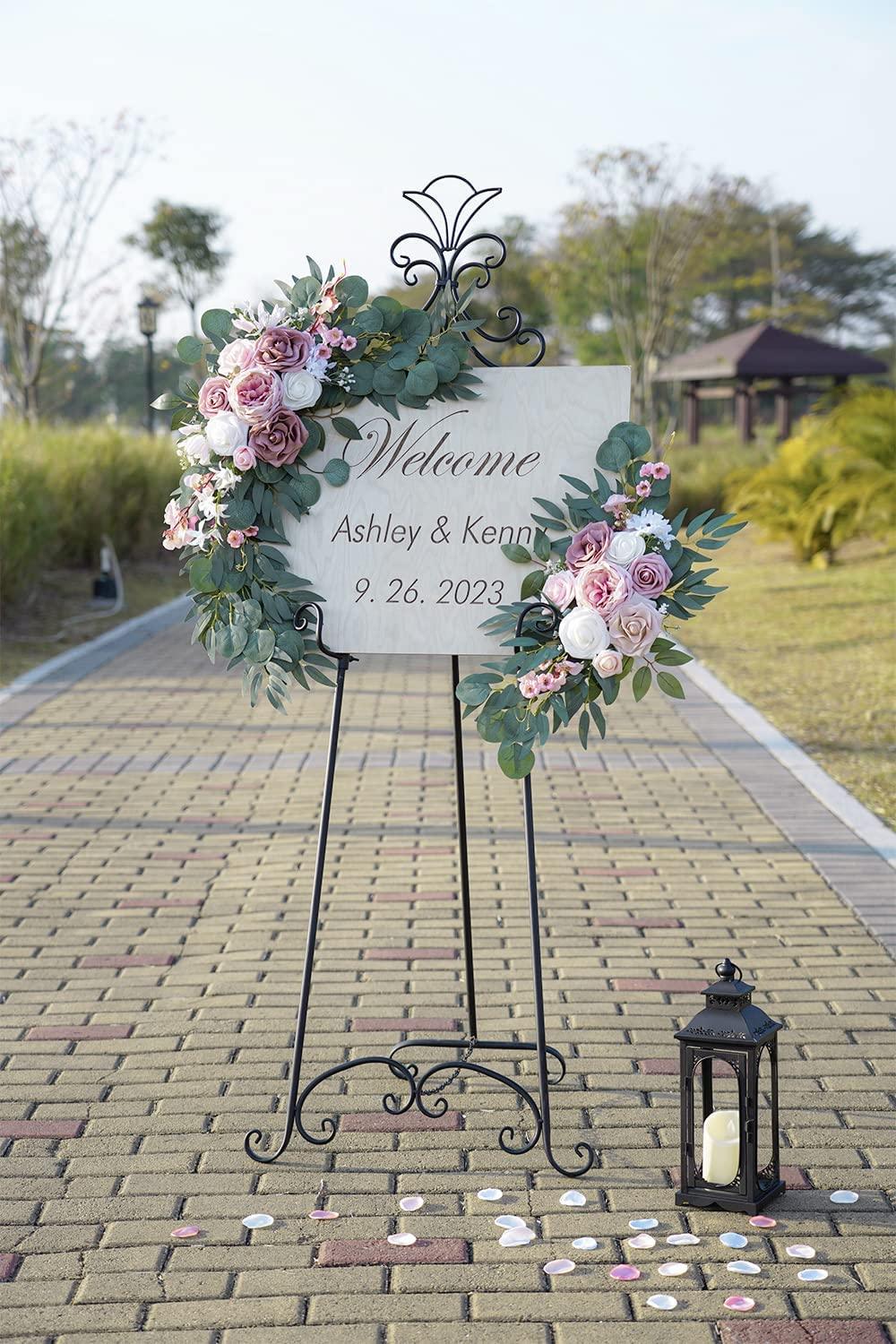 2pcs Wedding Arch Flowers, Artificial Dusty Rose Wedding Flowers for Wedding Welcome Signs Decorations - Decotree.co Online Shop