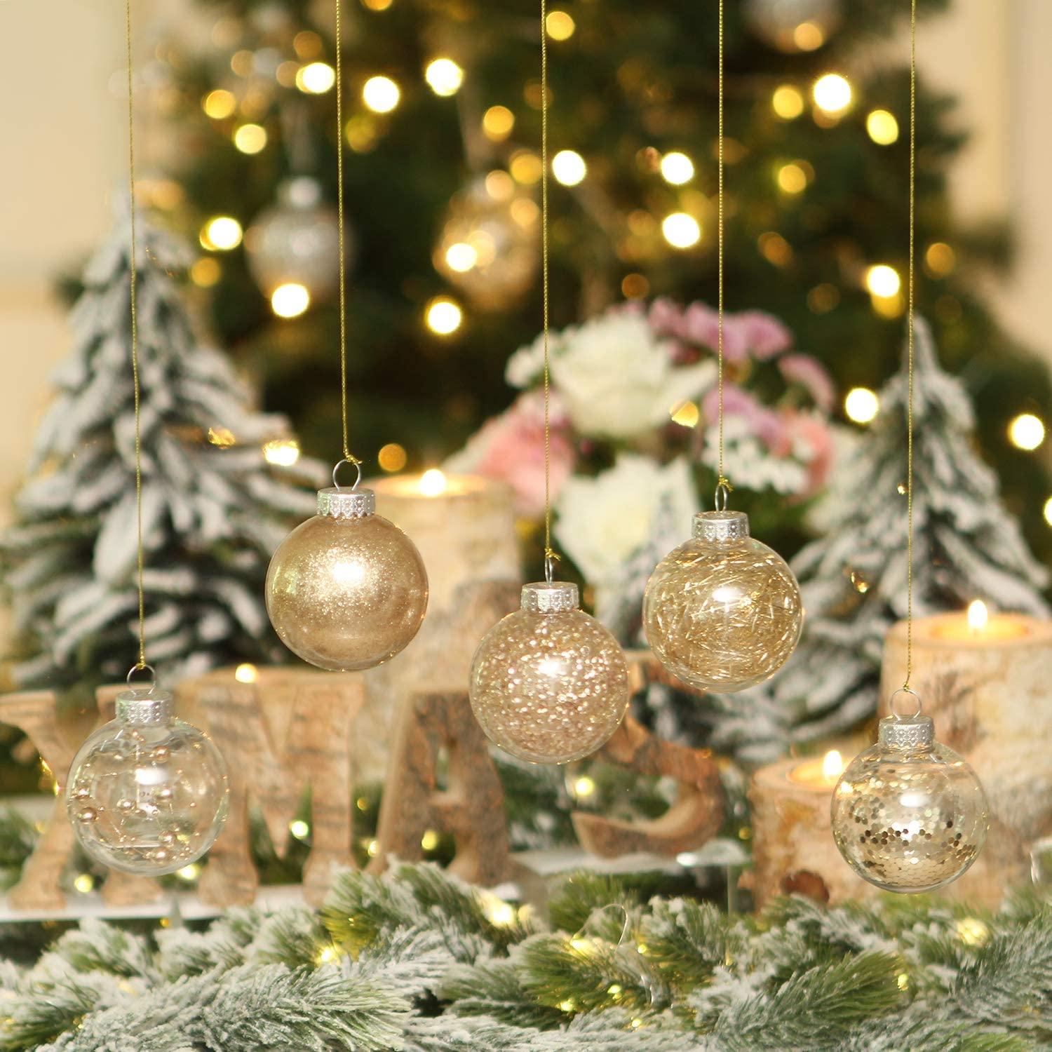 30 Counts 60mm/2.36" Shatterproof Clear Plastic Christmas Ball Ornaments Decorative Xmas Balls Baubles - Decotree.co Online Shop