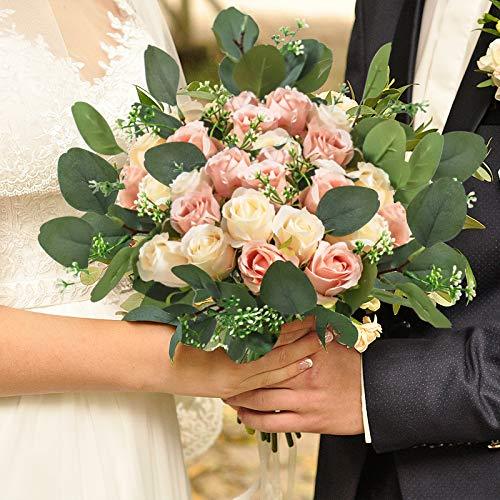 34pcs Rose Artificial Flowers, Silk Flowers with Stems and Artificial Eucalyptus Leaves Bulk Fake Flowers Bouquet, Centerpieces - Decotree.co Online Shop