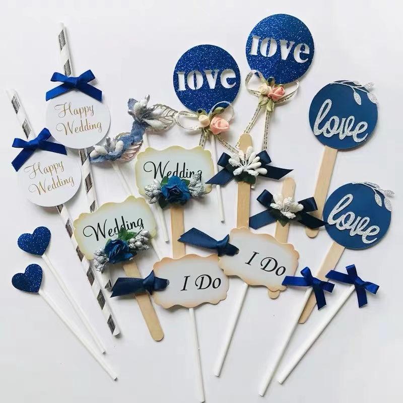 35 Pcs Navy Blue Glitter Cupcake Topper Picks for Wedding Engagement Party Cake Decorations - Decotree.co Online Shop