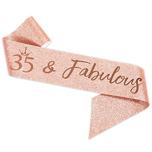 35th Birthday Sash and Tiara for Women, Rose Gold Birthday Sash Crown 35 & Fabulous Sash and Tiara for Women - Decotree.co Online Shop