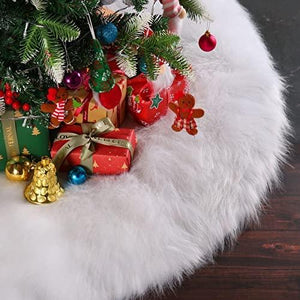 36inch Christmas Tree Skirt Snowy White Plush Velvet Holiday Party Decoration - Decotree.co Online Shop