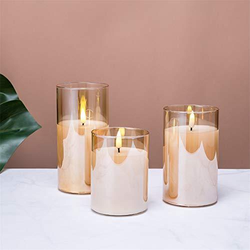 3pcs Gold Glass Flameless Candles with Remote, Flickering LED Battery Candles for Home Decor Gifts - Decotree.co Online Shop