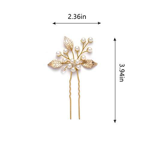 Pearl Bride Wedding Hair Pins Leaf Bridal Head Piece Flower Hair Accessories for Women and Girls (Pack of 3) (Gold) - Decotree.co Online Shop