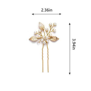 Pearl Bride Wedding Hair Pins Leaf Bridal Head Piece Flower Hair Accessories for Women and Girls (Pack of 3) (Gold) - Decotree.co Online Shop