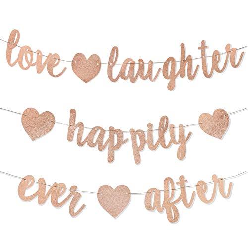 3Pcs Rose Gold Glitter Love Laughter and Happily Ever After Banner - Wedding Shower Decorations, Bridal Shower Decorations - Decotree.co Online Shop