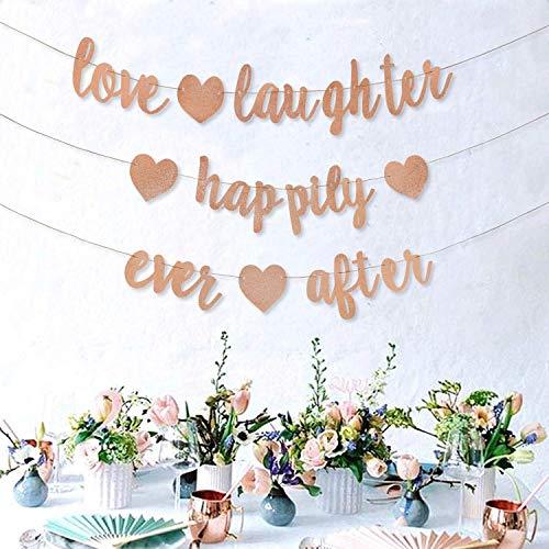 3Pcs Rose Gold Glitter Love Laughter and Happily Ever After Banner - Wedding Shower Decorations, Bridal Shower Decorations - Decotree.co Online Shop