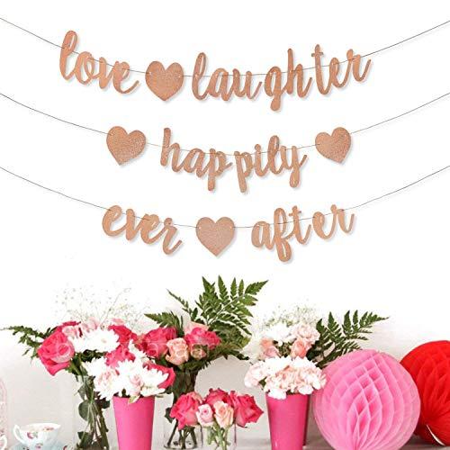 3Pcs Rose Gold Glitter Love Laughter and Happily Ever After Banner - Wedding Shower Decorations, Bridal Shower Decorations - Decotree.co Online Shop