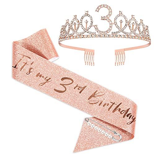 3rd Birthday Sash and Tiara for Girls, Rose Gold Birthday Sash Crown 3 & Fabulous Sash and Tiara for Girls, 3rd Birthday Gifts for Happy 3rd Birthday Party Favor Supplies - Decotree.co Online Shop