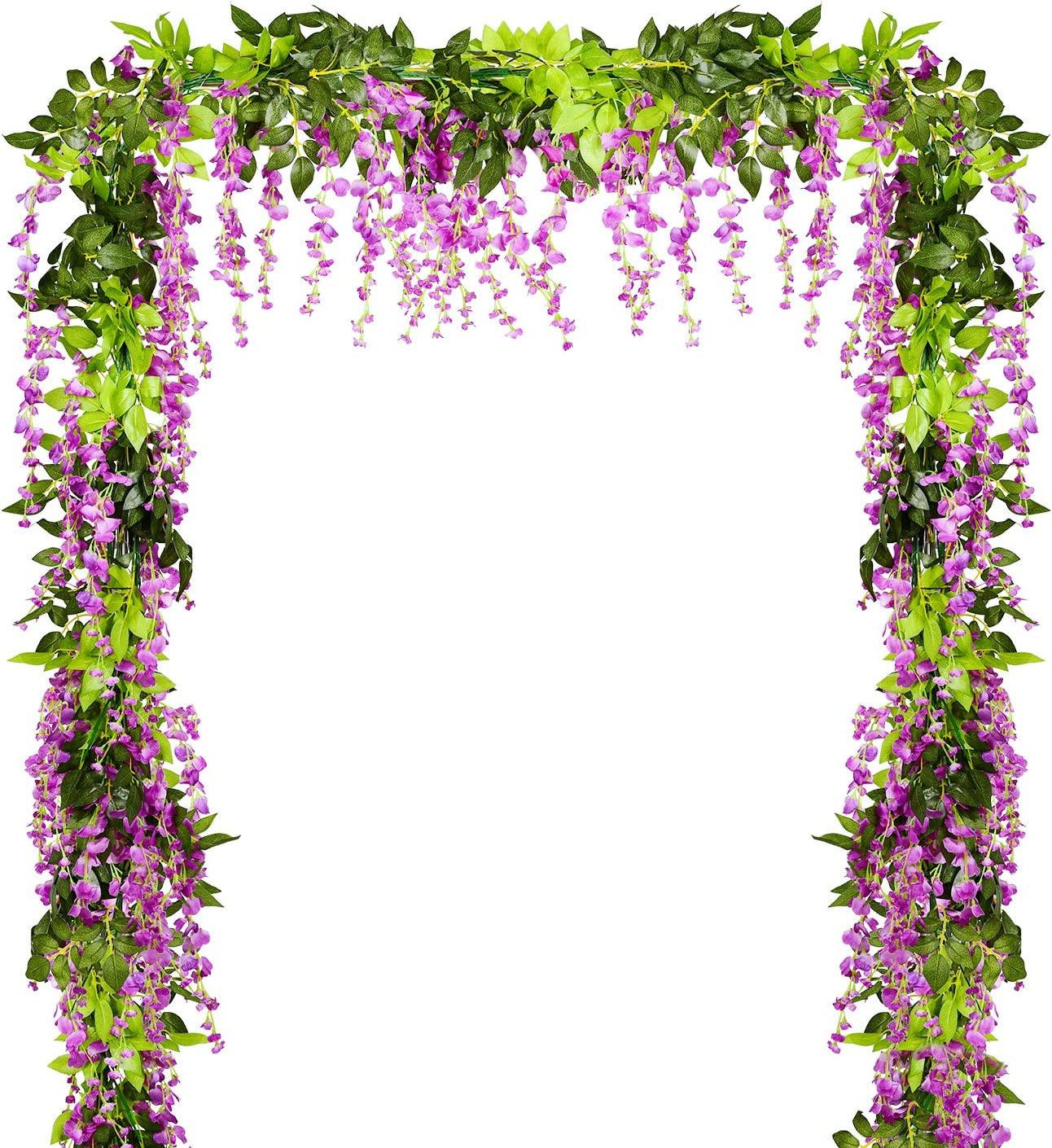 4 Pcs Wisteria Artificial Flowers Garland, total 28.8ft Artificial Wisteria Vine Silk Hanging Flower - Decotree.co Online Shop