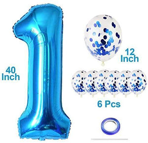 40" Number 1 Blue Balloon and Blue Confetti Balloons, Foil Mylar Blue Balloons Party Supplies for 1st Birthday Party, Baby Shower - Decotree.co Online Shop