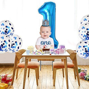 40" Number 1 Blue Balloon and Blue Confetti Balloons, Foil Mylar Blue Balloons Party Supplies for 1st Birthday Party, Baby Shower - Decotree.co Online Shop