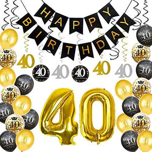 40th Birthday Decorations Party Supplies Gold Number Balloon 40 Happy Birthday Banner Latex Balloons - Decotree.co Online Shop