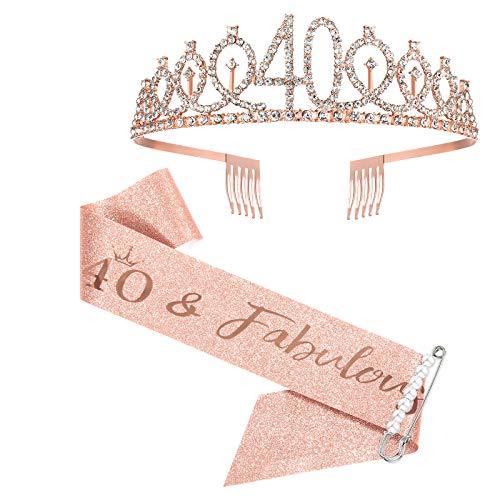 40th Birthday Sash and Tiara for Women, Rose Gold Birthday Sash Crown 40 & Fabulous Sash and Tiara for Women, 40th Birthday Gifts for Happy 40th Birthday Party Favor Supplies - Decotree.co Online Shop