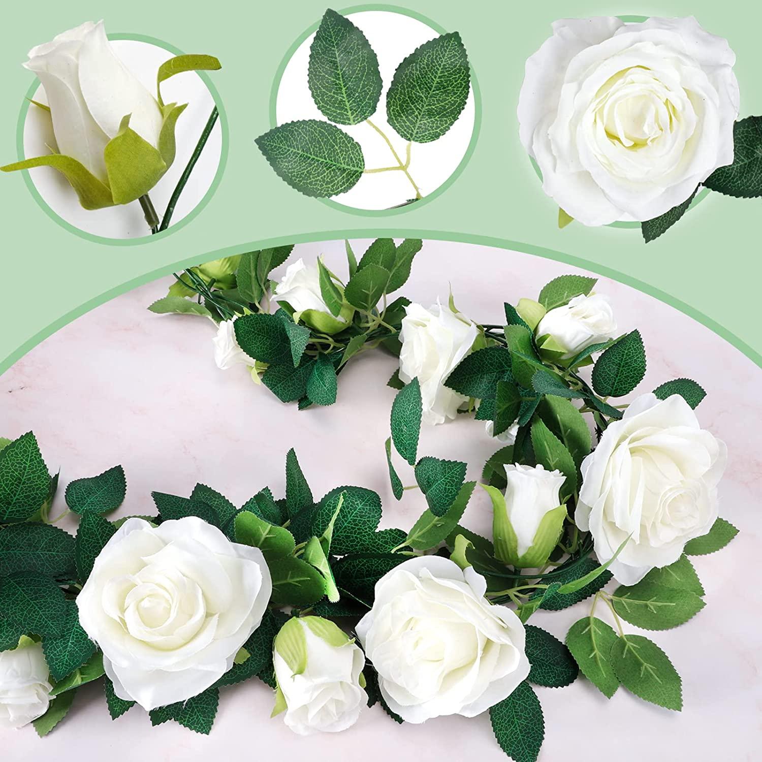 4pcs White Rose Garland, Artificial Flower Vines Fake Silk White Rose Garland Outdoor Wedding Decorations - Decotree.co Online Shop