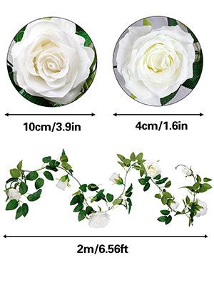 4pcs White Rose Garland, Artificial Flower Vines Fake Silk White Rose Garland Outdoor Wedding Decorations - Decotree.co Online Shop