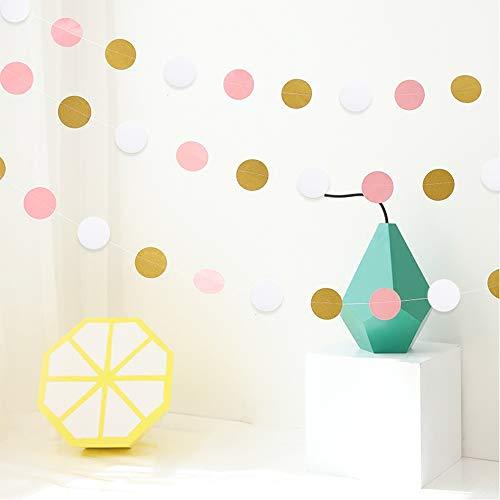 5pcs 65ft Paper Garland Pink White Glitter Gold Circle Dots Hanging Decorations Streamers for Birthday - Decotree.co Online Shop