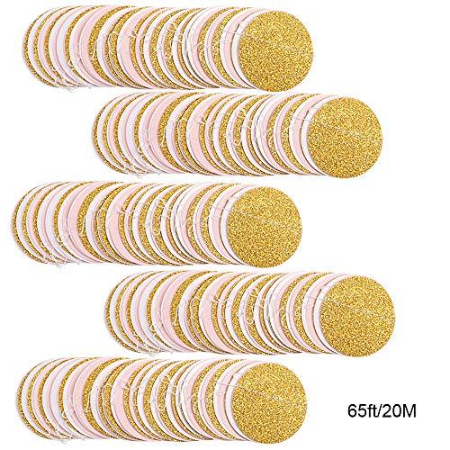 5pcs 65ft Paper Garland Pink White Glitter Gold Circle Dots Hanging Decorations Streamers for Birthday - Decotree.co Online Shop