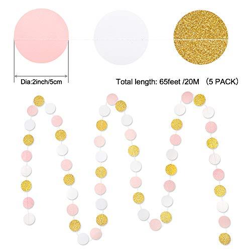 5pcs 65ft Paper Garland Pink White Glitter Gold Circle Dots Hanging Decorations Streamers for Birthday - Decotree.co Online Shop