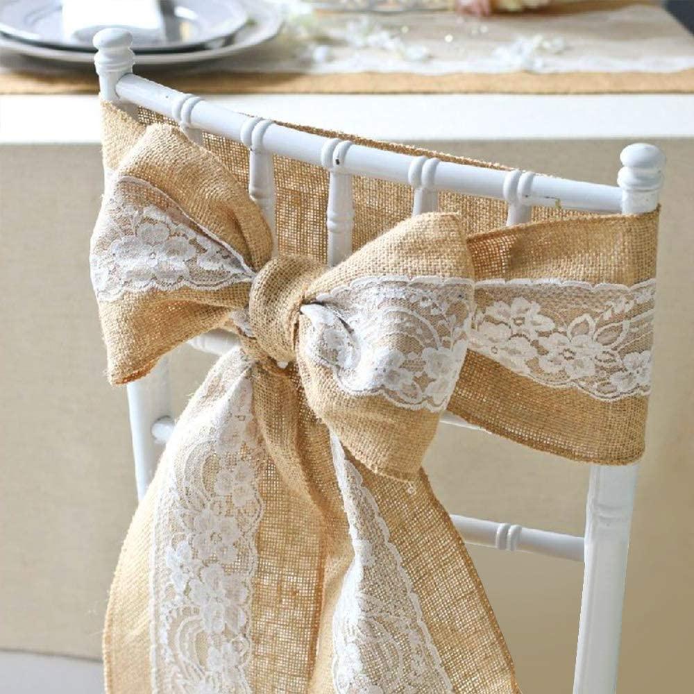 5pcs Burlap Lace Chair Sashes Hessian Jute Chair Cover Bows Rustic Linen Lace Chair Bows for Wedding Decoration - Decotree.co Online Shop