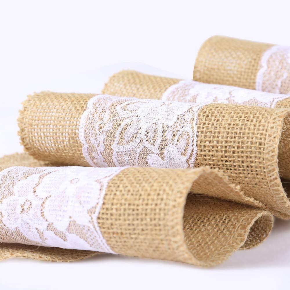 5pcs Burlap Lace Chair Sashes Hessian Jute Chair Cover Bows Rustic Linen Lace Chair Bows for Wedding Decoration - Decotree.co Online Shop