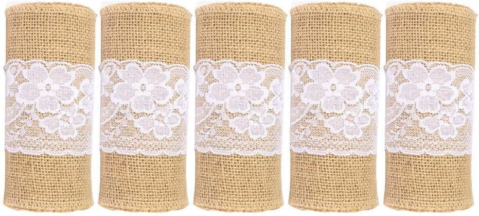 5pcs Burlap Lace Chair Sashes Hessian Jute Chair Cover Bows Rustic Linen Lace Chair Bows for Wedding Decoration - Decotree.co Online Shop