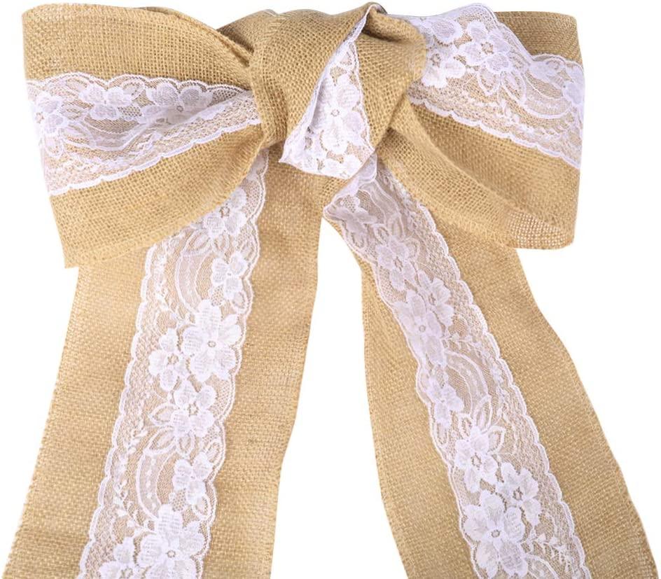 5pcs Burlap Lace Chair Sashes Hessian Jute Chair Cover Bows Rustic Linen Lace Chair Bows for Wedding Decoration - Decotree.co Online Shop