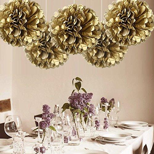 5pcs Gold Tissue Paper Flower Pom Poms, Hanging Party Decorations - Decotree.co Online Shop