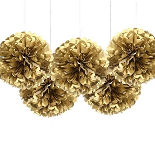 5pcs Gold Tissue Paper Flower Pom Poms, Hanging Party Decorations - Decotree.co Online Shop