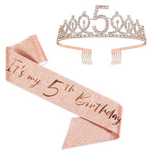 5th Birthday Sash and Tiara for Girls, Rose Gold Birthday Sash Crown 5 & Fabulous Sash and Tiara for Girls, 5th Birthday Gifts for Happy 5th Birthday Party Favor Supplies - Decotree.co Online Shop