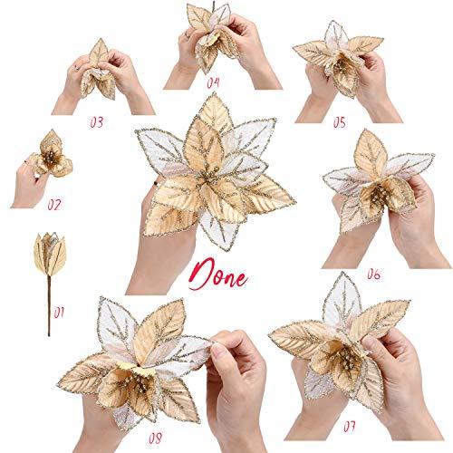 6-Pack Artificial Glitter Poinsettia Christmas Flower Ornaments Tree Decorations - Decotree.co Online Shop