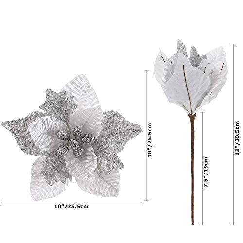 6-Pack Artificial Glitter Poinsettia Christmas Flower Ornaments Tree Decorations - Decotree.co Online Shop