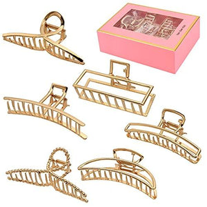 6 Pack Large Metal Hair Claw Clips - 4 Inch Nonslip Big Nonslip gold hair clamps ,Perfect Jaw hair clamps for Women and Thinner, Thick hair styling, Strong Hold Hair - Decotree.co Online Shop