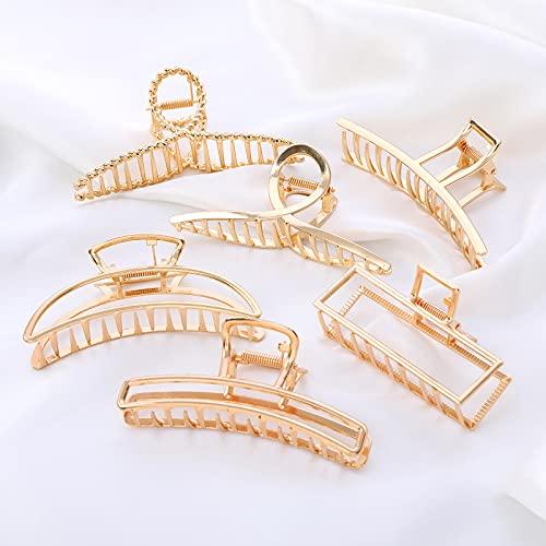 6 Pack Large Metal Hair Claw Clips - 4 Inch Nonslip Big Nonslip gold hair clamps ,Perfect Jaw hair clamps for Women and Thinner, Thick hair styling, Strong Hold Hair - Decotree.co Online Shop