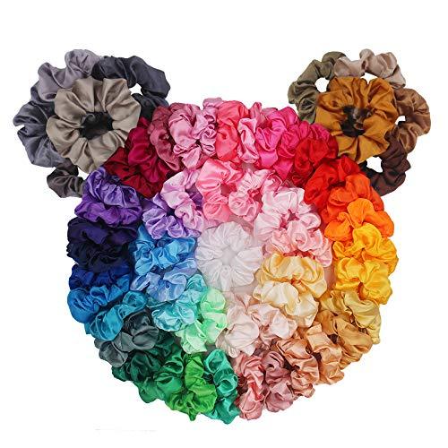 60 Pack Hair Scrunchies, BeeVines Satin Silk Scrunchies for Hair, Silky Curly Hair Accessories for Women, Hair Ties Ropes for Teens - Decotree.co Online Shop