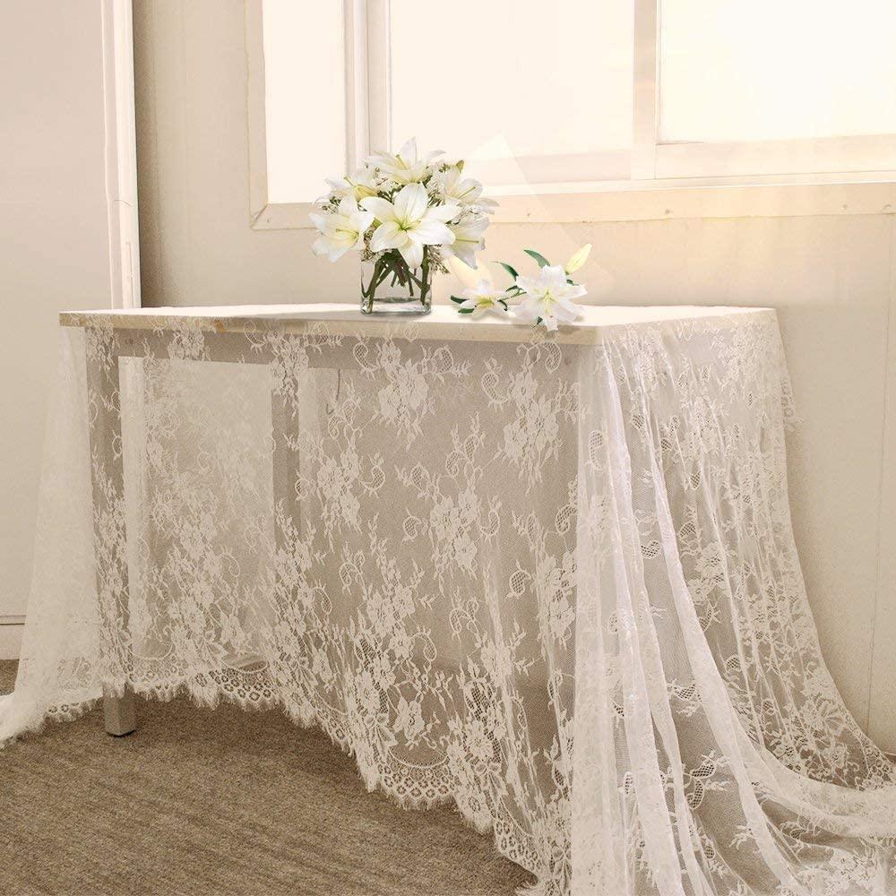 60 X120 Inch Classic White Wedding Lace Tablecloth Lace for Rustic Wedding Reception Decor - Decotree.co Online Shop