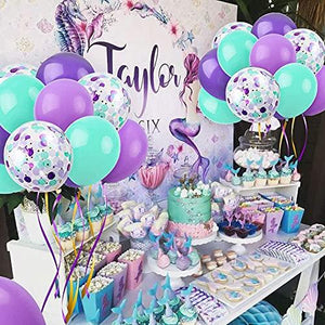 60pcs Mermaid Balloons, Latex Confetti Balloons, Purple Blue Balloons - Decotree.co Online Shop