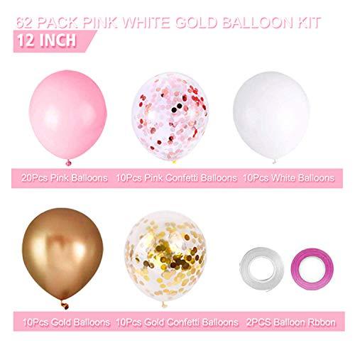 62Pcs Pink Gold Confetti Latex Balloons Kit, 12 Inch Pink White Gold Helium Balloons Party Supplies - Decotree.co Online Shop