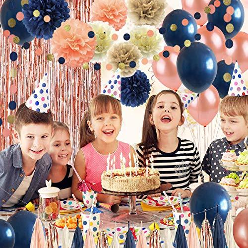 68 Pack Navy Blue Rose Gold Confetti Latex Balloons, 12 inch Birthday Balloons with 65 Feet balloon - Decotree.co Online Shop