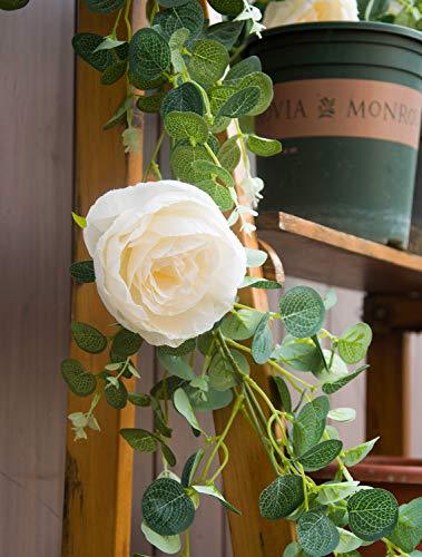 6ft 5pcs Artificial Rose Vine Decorations Hanging Eucalyptus Garland with Champagne Rose for Wedding Arch - Decotree.co Online Shop