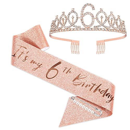 6th Birthday Sash and Tiara for Girls, Rose Gold Birthday Sash Crown 6 & Fabulous Sash and Tiara for Girls, 6th Birthday Gifts for Happy 6th Birthday Party Favor Supplies - Decotree.co Online Shop