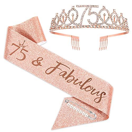 75th Birthday Sash and Tiara for Women, Rose Gold Birthday Sash Crown 75 & Fabulous Sash and Tiara for Women, 75th Birthday Gifts for Happy 75th Birthday Party Favor Supplies - Decotree.co Online Shop