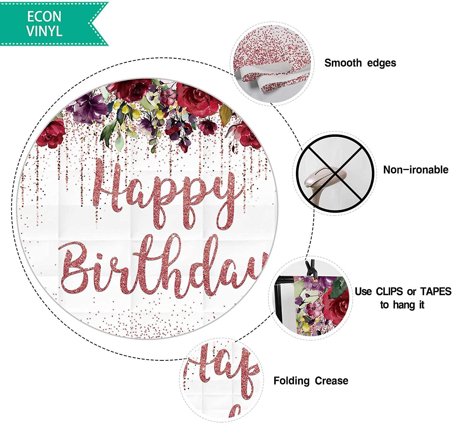 7x5ft Burgundy Red Floral Birthday Backdrop Rose Gold Glitter Blush Happy Birthday Party Supplies - Decotree.co Online Shop