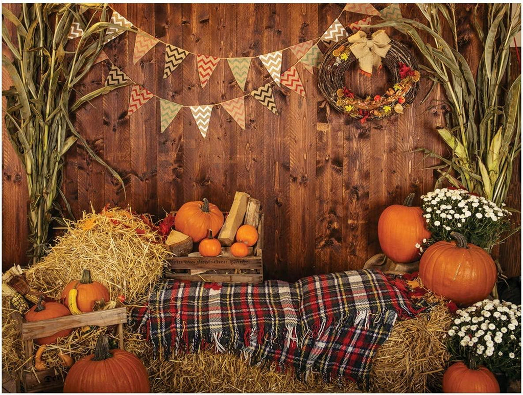 7x5FT Fall Thanksgiving Photo Backdrop Rustic Wood Board Barn Harvest Photography Background - Decotree.co Online Shop