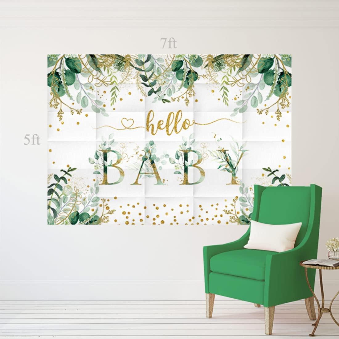 7x5ft Greenery Hello Baby Theme Backdrop for Jungle Safari Woodland Birthday Decor - Decotree.co Online Shop